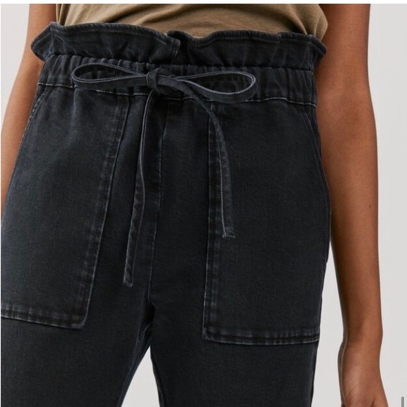 *NEW* SOMETHING NAVY AGNES PAPERBAG DENIM TROUSERS BLACK MEDIUM - Picture 4 of 14